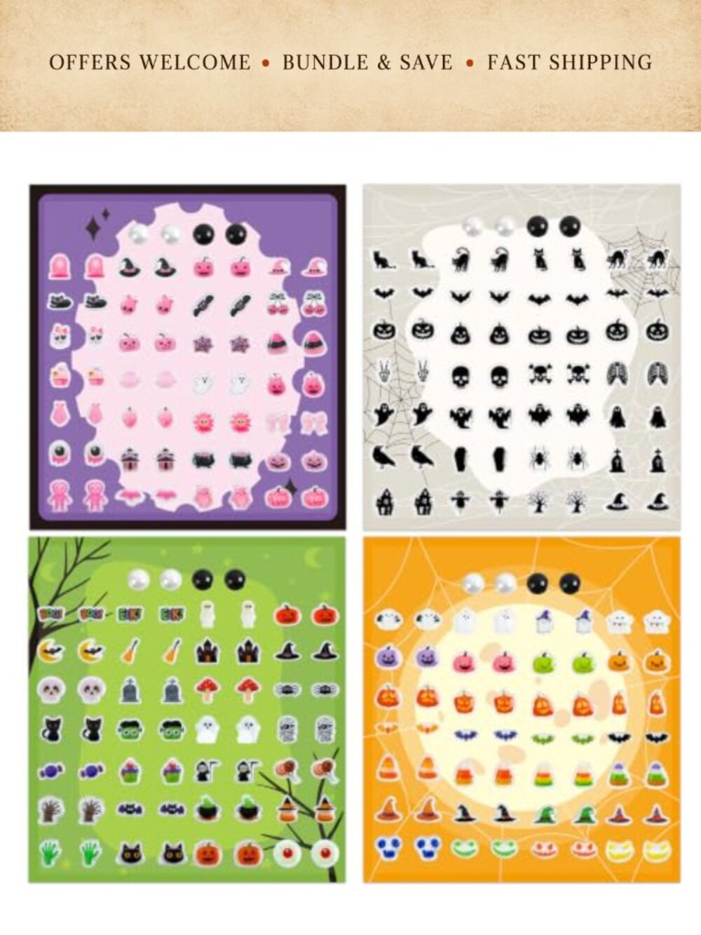 Halloween Stick On Earrings 240 Pc Set Non-Piercing 3D Acrylic Kids Dress Up